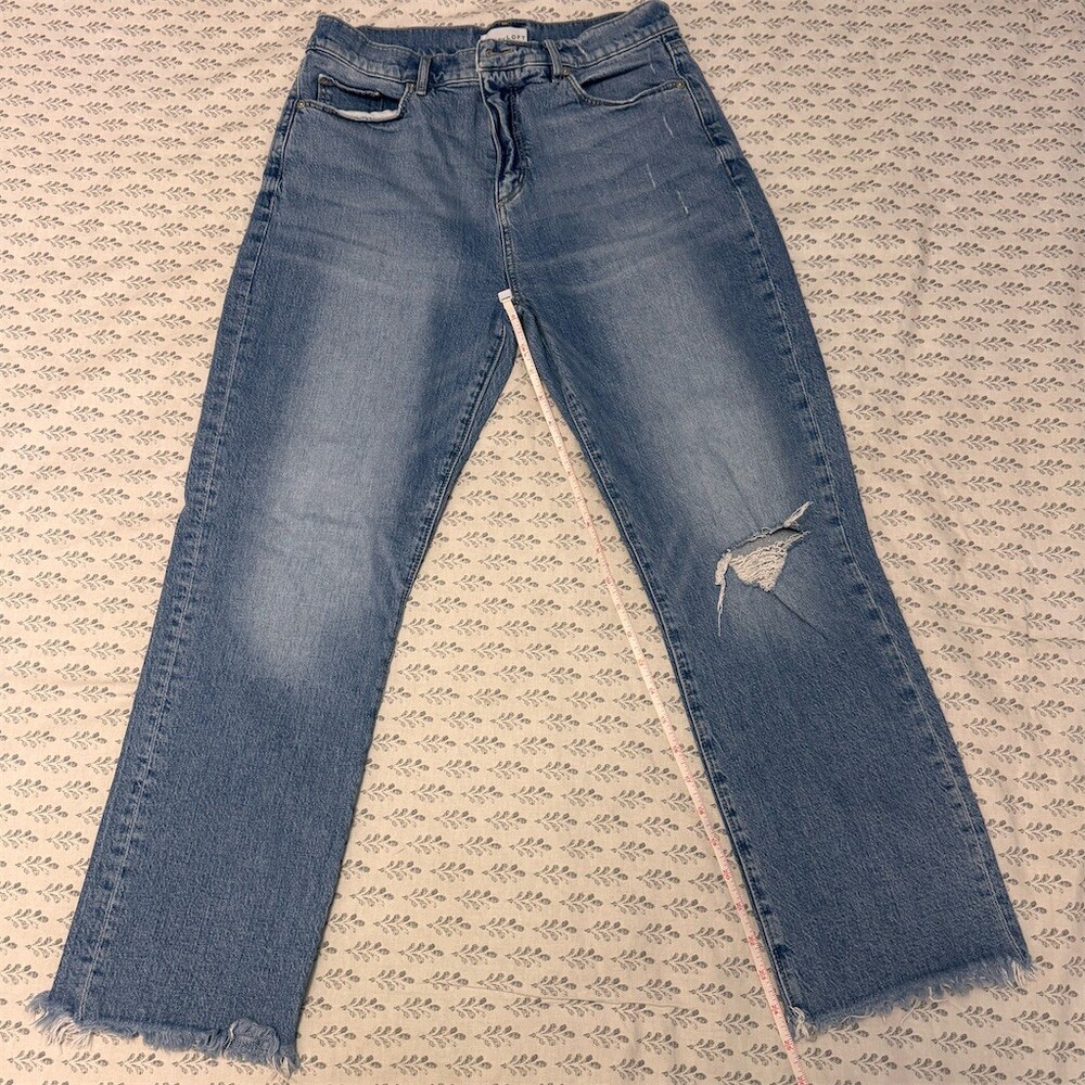 Loft Straight Crop Jeans Womens Size 8 Light Wash Distressed Raw Hem